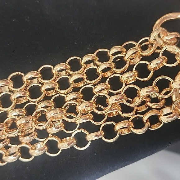 Statement Gold Rings Triple Strand Necklace and Earrings Set - Picture 5 of 7